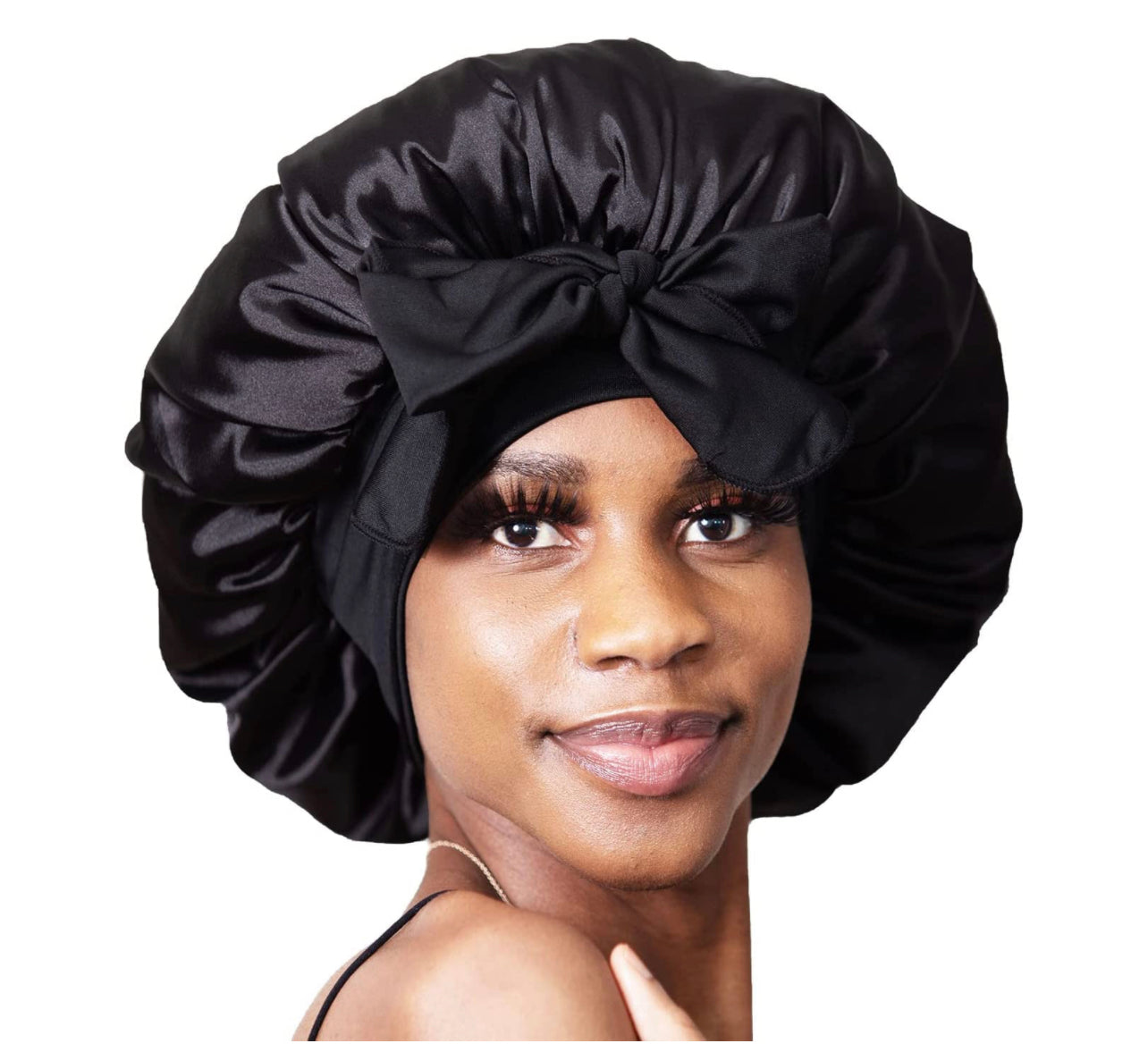 Front view of a model in a Satin Bonnet from Blaq Luxury.